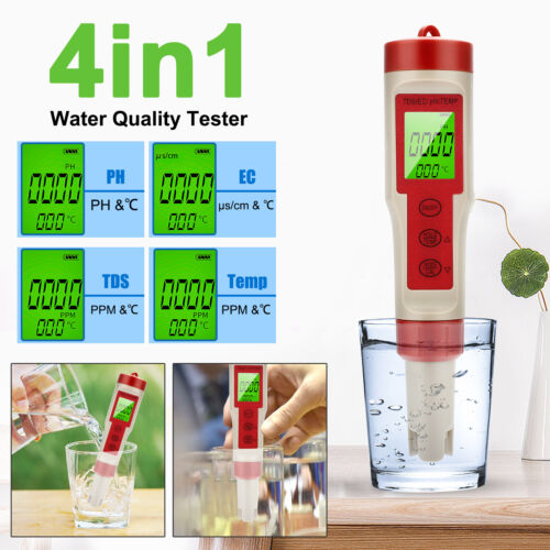 4 in 1 PH TDS EC TEMP Meter Digital Test Pen Home Drinking Water Quality Tester - Picture 1 of 11