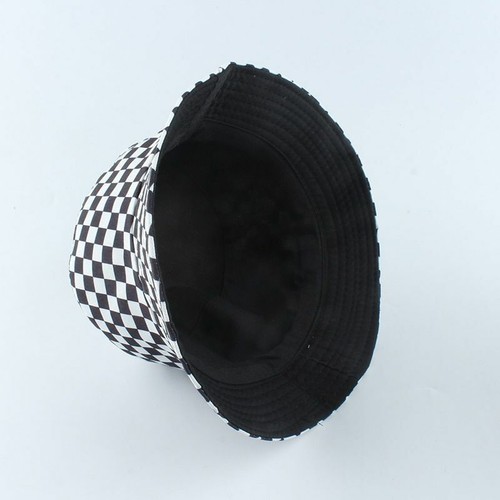 1pc Plaid Check Bucket Hats Black White Reversible Hat Unisex Headwear Accessori - Picture 10 of 20