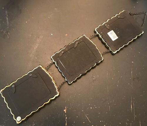 Unique brass finish 3in1 20"L set 4x5" frames chains high relief floral glass  - Picture 5 of 5