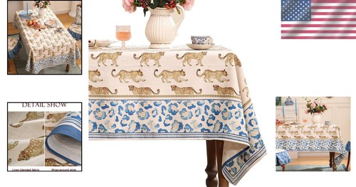Tovaglia in lino animale leopardo traspirante - 55x71” per tutte le occasioni - Foto 2 di 11