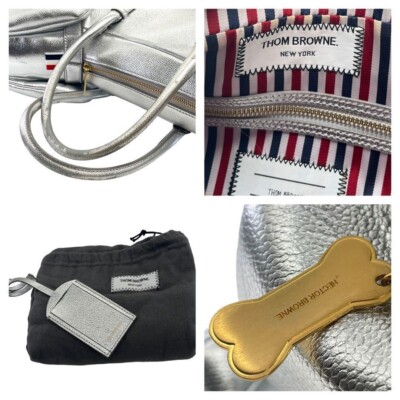VIP【関税送料無料】希少 THOM BROWNE GREY LEATHER BAG Amazon.com: Thom Browne, Pre-Loved Women's Large Hector Bag