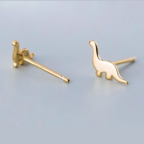 14K Gold plated S925 Tiny Brachiosaurus Stud Earrings|Small Dinosaur Silver Stud - Picture 3 of 8