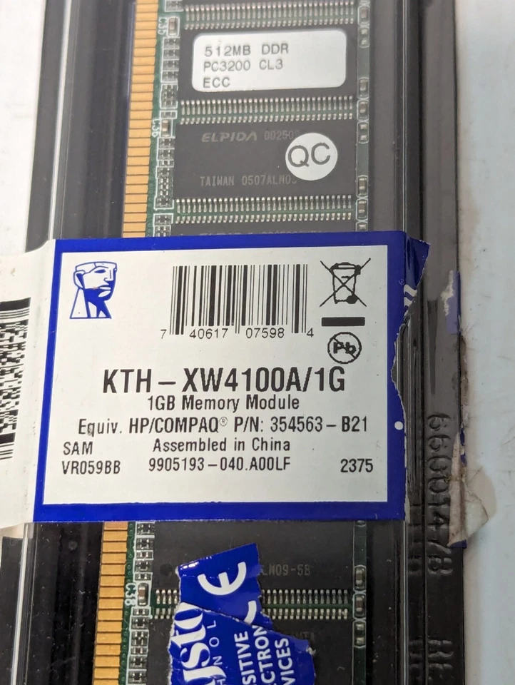 HP/COMPAQ Compatible 354563 KTH-XW4100A/1G 1GB Memory Module - Image 2 of 2