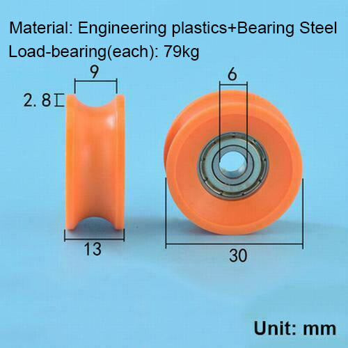 Nylon Pulley Wheel Sealed U/V Metal Grooved Ball Bearings Wire Rope Guide Roller - Bild 7 von 29