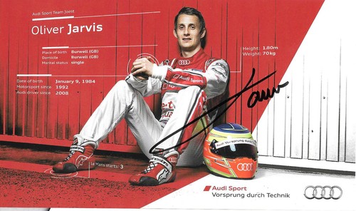 AUTOGRAPHED AUDI R18 E-TRON QUATTRO LE MANS CARD OLIVER JARVIS SIGNED 2013 - Picture 2 of 2