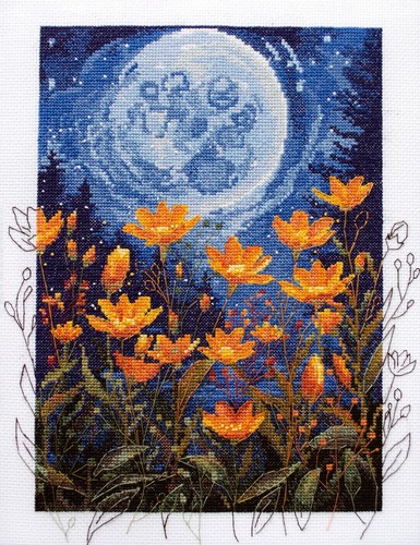 DIY Cross-stitch Embroidery Kit Night Contrast Flowers stitching needlepoint - Picture 8 of 14