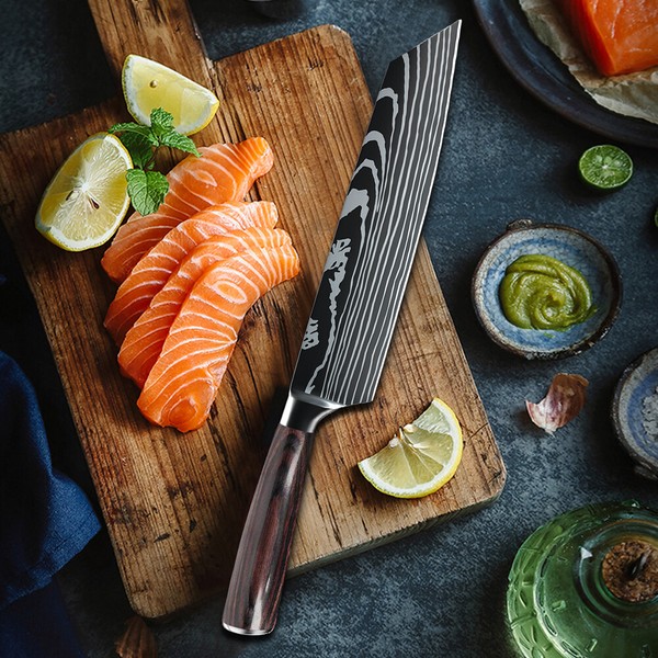 "8\" Damastmesser Santoku Messer Edelstahl Kochmesser KüChenmesser Santokumesser"-image