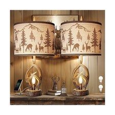 Scenekoy Antlers Style Table Lamp Set of 2 Rustic Bedside Lamp with Night Lig...