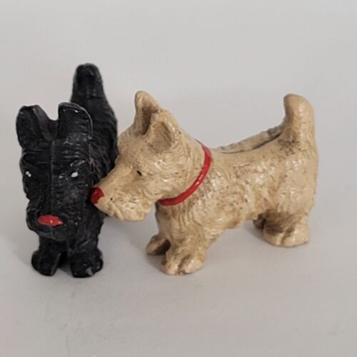 Paar Vintage Syroco Holz Scottie Westie Hund Figuren Miniatur schwarz-weiß - Bild 3 von 20