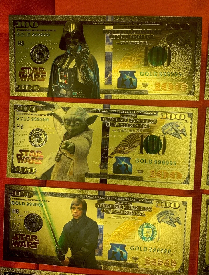 STAR-WARS $100 Bucks Gold 24k Foil nota 8 dos melhores, item de colecionador, rara - Imagem 3 de 4