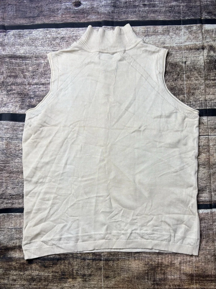 Top de seda Neiman Marcus de colección para mujer pequeño sin mangas cuello falso elástico Foto 3 de 4