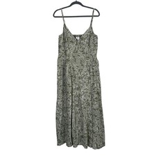 Japna Lined Green Paisley Cotton Smocked Maxi Dress XL Boho Adjustable Straps