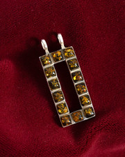 Gro&szlig;er Silberanh&auml;nger 925 Bernstein gr&uuml;n Rechteck geometrisch Patina