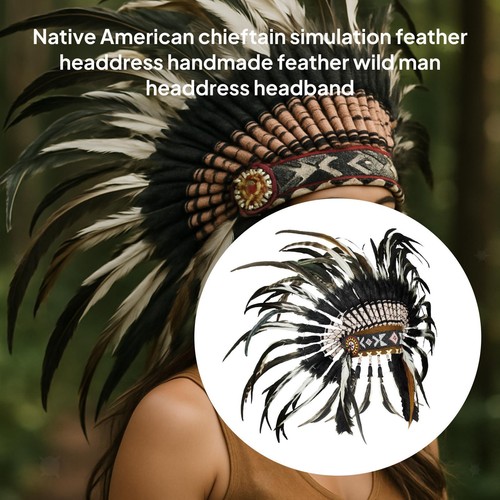 Indian Feather Headdress Native American Hat Headwear for Dressing up Roles Play - Picture 4 of 7
