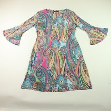 Tommy Hilfiger Dress Womens 8 Multicolor Paisley Bell Sleeve Stretch Boho Retro