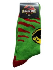 Jurassic Park Crew Socks Mens Green Red Dinosaur Graphic Novelty Gift NWT