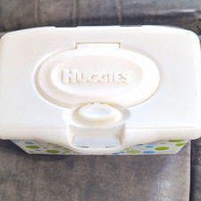 Huggies Baby Wipes Dispenser Box with Flip Top Lid White Green Blue Dots