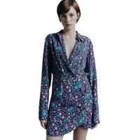 Zara Damen-Minikleid Mit Langen ÄRmeln Und Blumenmuster M