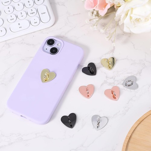 8pcs Heart Cell Phone Ring Holder, Metal rose gold, black, silver - 第 3/7 張圖片