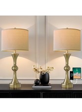 28" Table Lamps for Living Room Set of 2, Bedroom Lamps with USB A C Ports, Gold