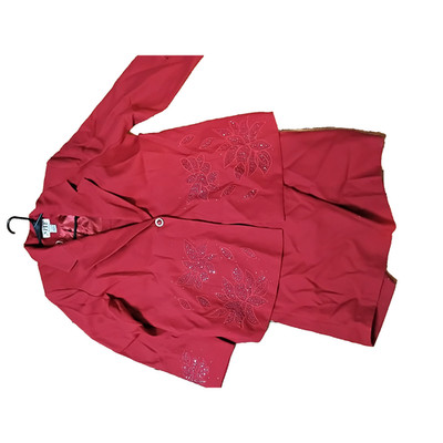 NITE Collection Red Blazer Jacket Womens Embroidered Beaded Floral Dress Coat