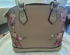 LA TERRE FASHION Vegan Leather Handbag Tan  Floral w/Shoulder Strap  Handles