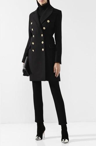 Splendido Cappotto Autentico Balmain Nero Lana Cashmere Tono Oro Logo Bottoni Tg 38 - Foto 1 di 19