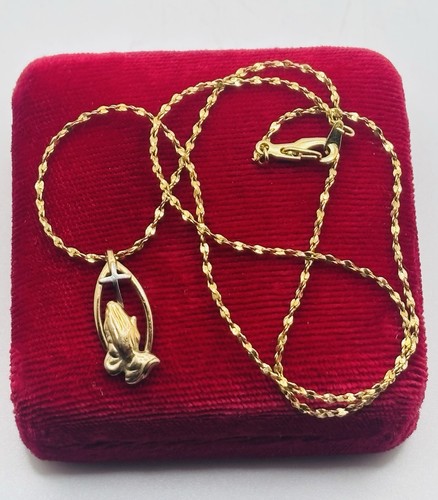 Vintage religiös 14k Gold gefüllt GF betende Hände & Kreuz Anhänger Halskette 18" - Bild 7 von 8