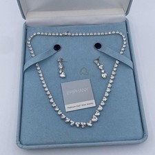 Epiphany 925 Sterling Silver Heart CZ Tennis Necklace Earrings Set Platinum Clad