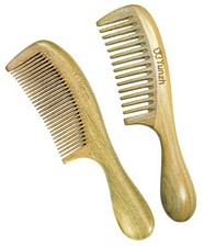 YunZh Wide Tooth Comb and Fine Tooth Combs, Natural Green Sandalwood Wooden C...