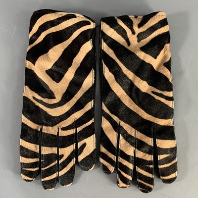 BURBERRY PRORSUM Size 9 Beige Brown & Black Animal Print Kidskin Leather Gloves