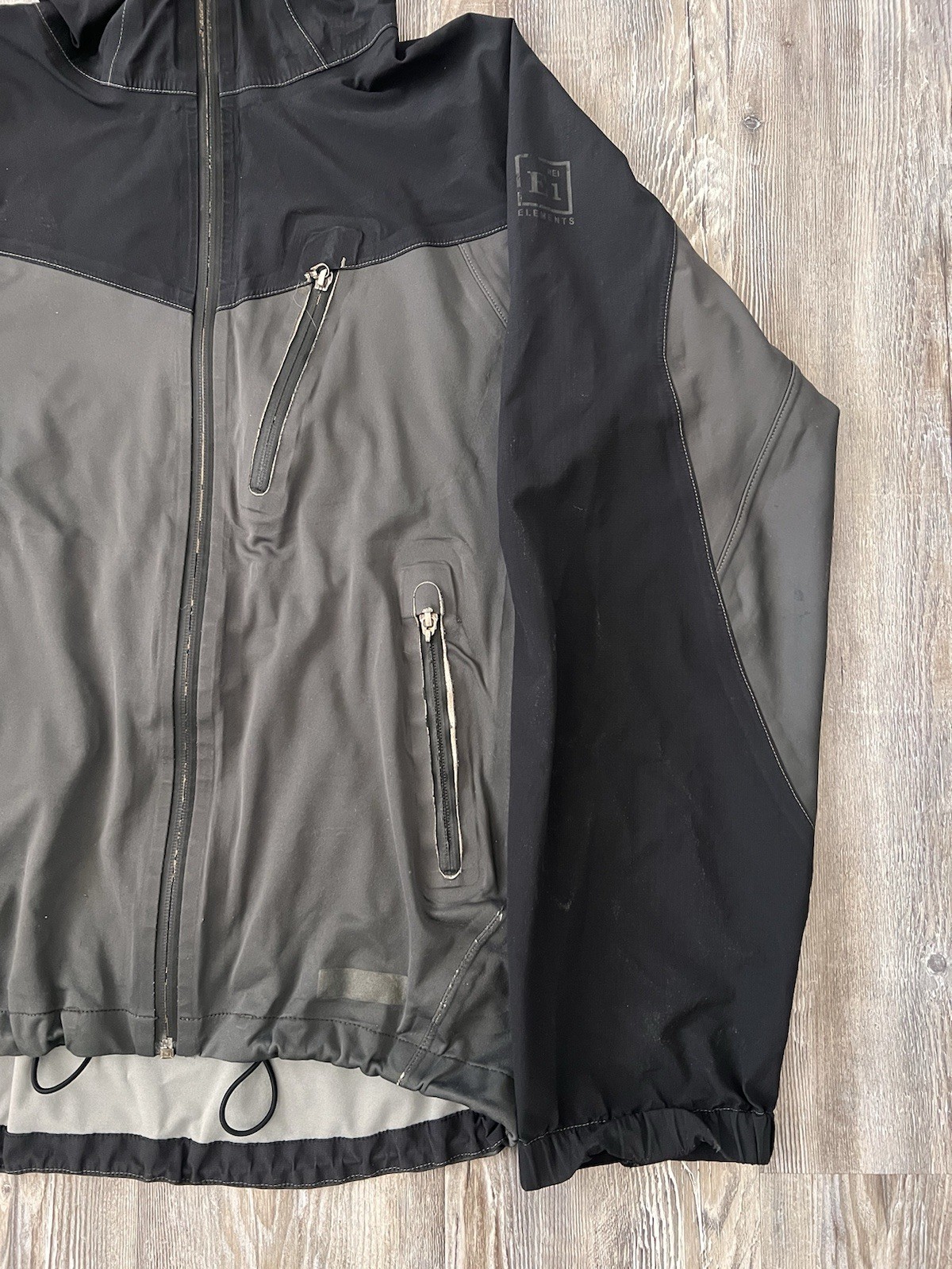 REI E1 Elements Rain Shell Hooded Jacket Mens Bla… - image 2