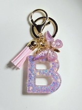 Handmade Resin Initial Keychain Letter Glitter B Butterfly Personalized Gift