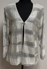 Cachet Shiny Silver & Rhinestone Open Cardigan Size Woman's Size 14 Made In USA