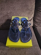 New Tory Burch Miller Aged Navy Patent Leather Sandals Sz 7 M With Box