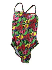 New NIKE HydraStrong Racer Back Printed Women S Red One Piece Swimsuit Colorful