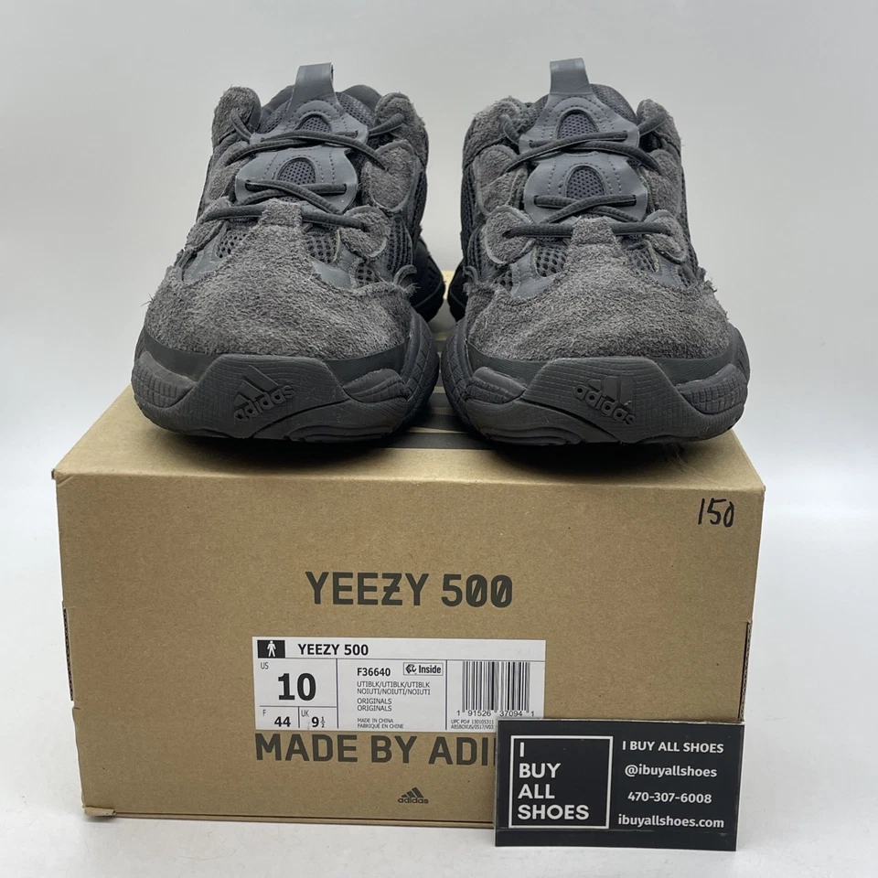 Size 10 - adidas Yeezy 500 Low Utility Black Suede Leather (F36640) - Image 2 of 4