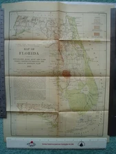 RARE 1913 GEOLOGIC, TOPOGRAPHIC,  HYDROLOGIC MAP of FLORIDA. TOTAL Bright color