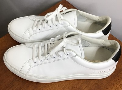 Women By Common Projects Retro White Tennis Shoe Black heel  Size 39
