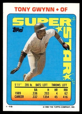 1990 Topps Stickers Super Star Backs Tony Gwynn San Diego Padres #15