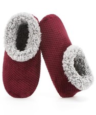 Soft Fuzzy Slippers for Women Indoor, Warm Furry House Sock Shoes 7-8 Red