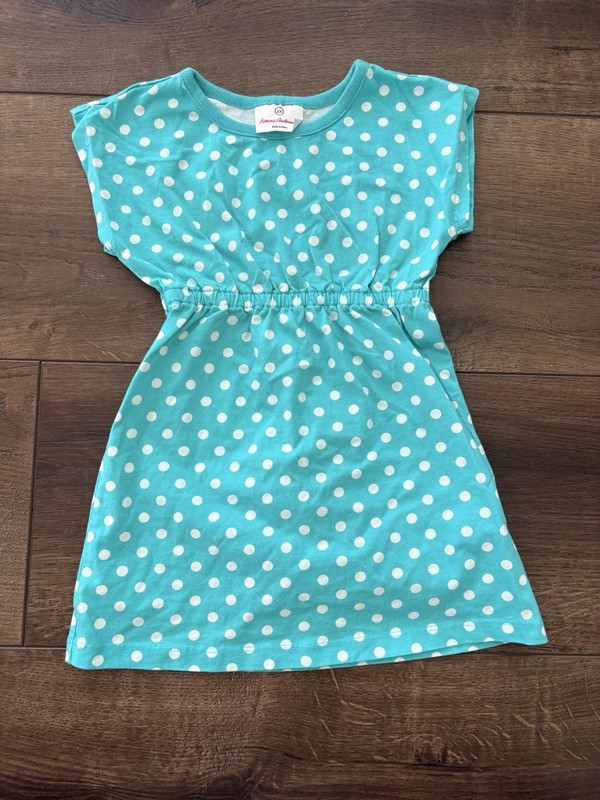 Hanna Andersson Girls Dress Lot Size 4 Teal White Polka Dot