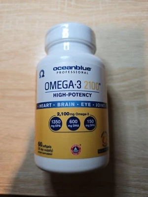 #ad Ocean Blue High Potency OMEGA 3 2100 Fish Oil 60 Softgels Exp 12 26 New Sealed $14.24