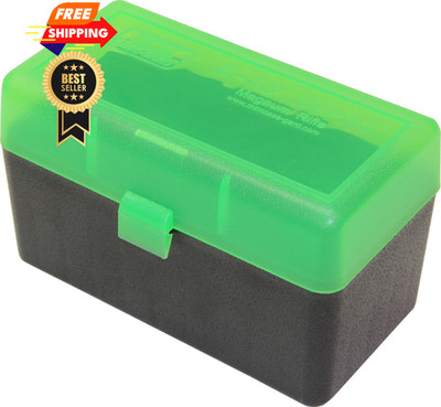 MTM 50 Round Flip-Top Rifle Ammo Box Large Mag 3.85-Inch, Clear Green/ Black