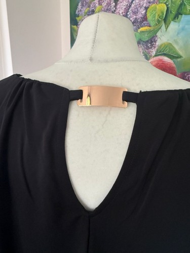 Nine West Jeans Black Blouse M Medium Long Sleeve Gold Back Detail - Picture 3 of 6