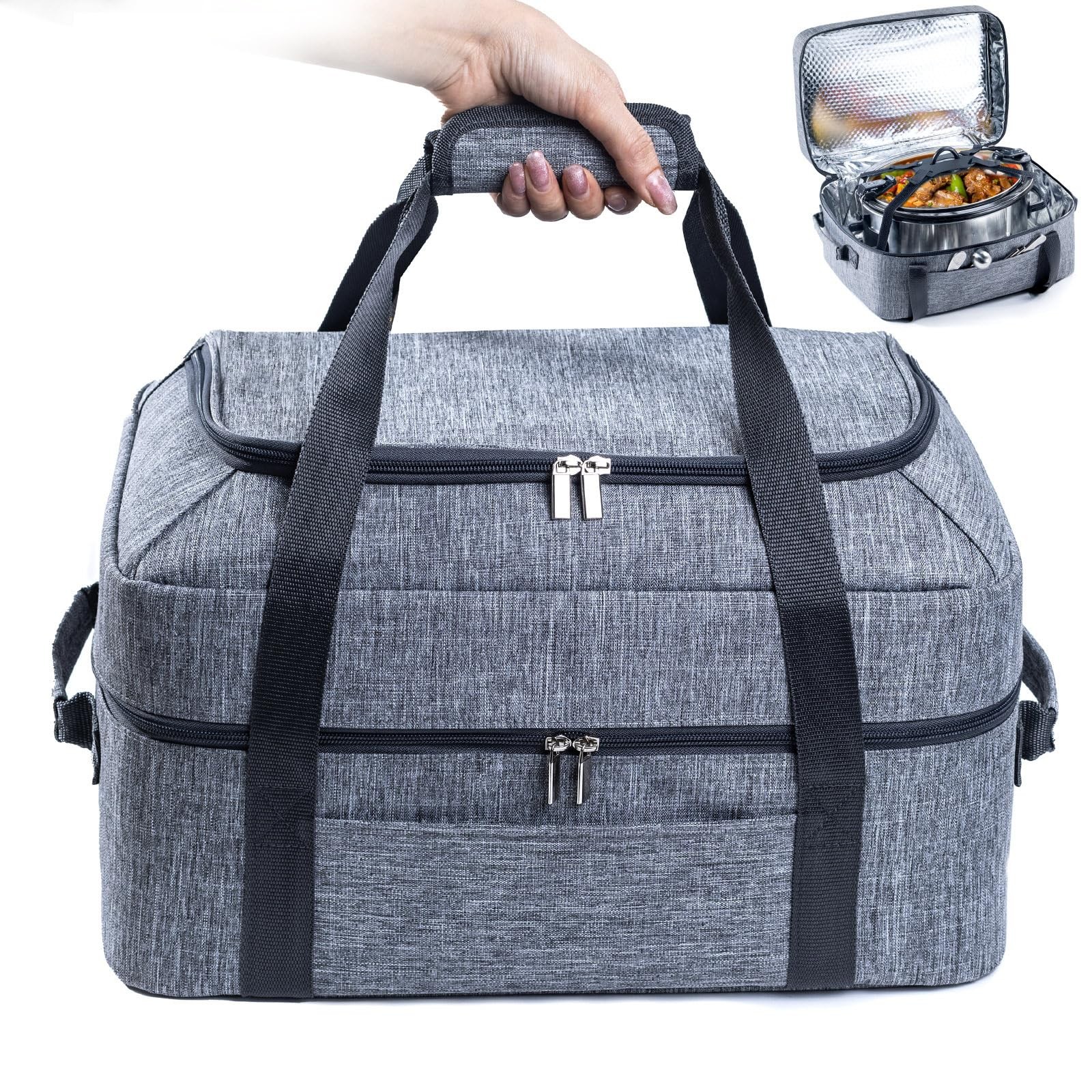 Double-Layer Slow Cooker Carrying Bag for 6-8 Quart CrockPot
