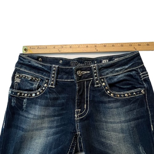 Jeans Miss Me taglia 27 impreziositi tasche borchie alte lunghe 34" cuciture interne Bling - Foto 6 di 10
