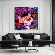 Modern Pink Panther Pop Culture Graffiti Wall Art Stretched Canvas - Home Decor