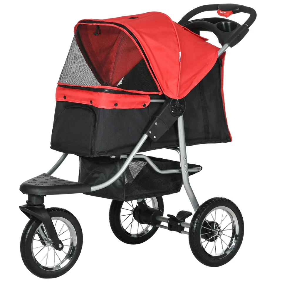 PawHut Hundewagen Hundebuggy Katzen Pet Stroller mit 3 Rädern klappbar Rot - Bild 3 von 4