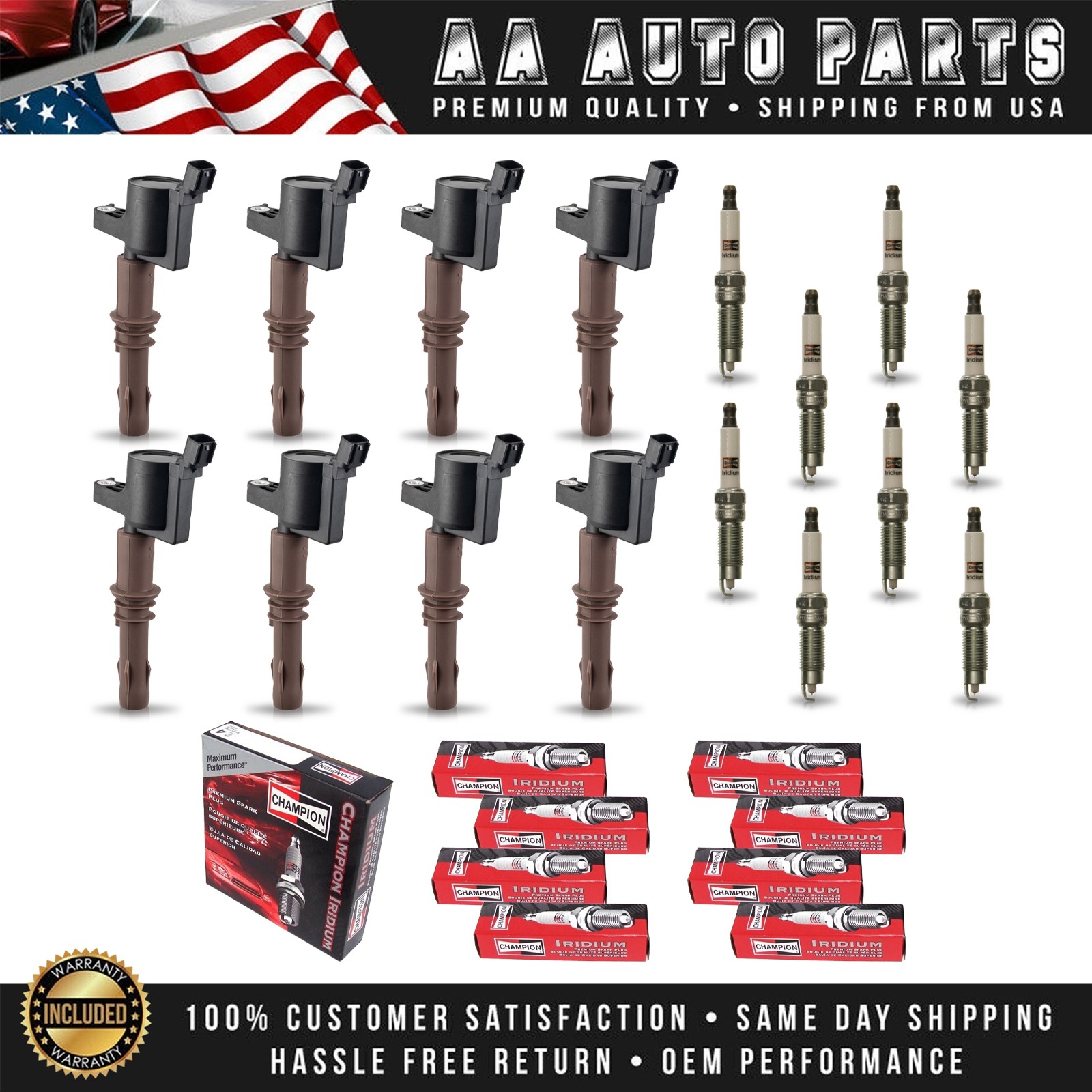 8 Ignition Coil  8 Champion Iridium Spark Plug for 2008-2010 Ford F-150 5.4L V8